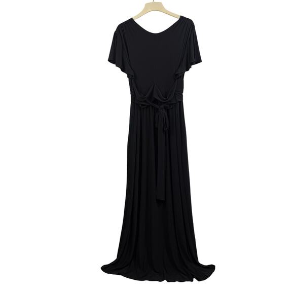 Anthropologie Bhldn Black Maxi Dress Size 18 Flutter Sleeve Tie Belt Stretch - Picture 14 of 15